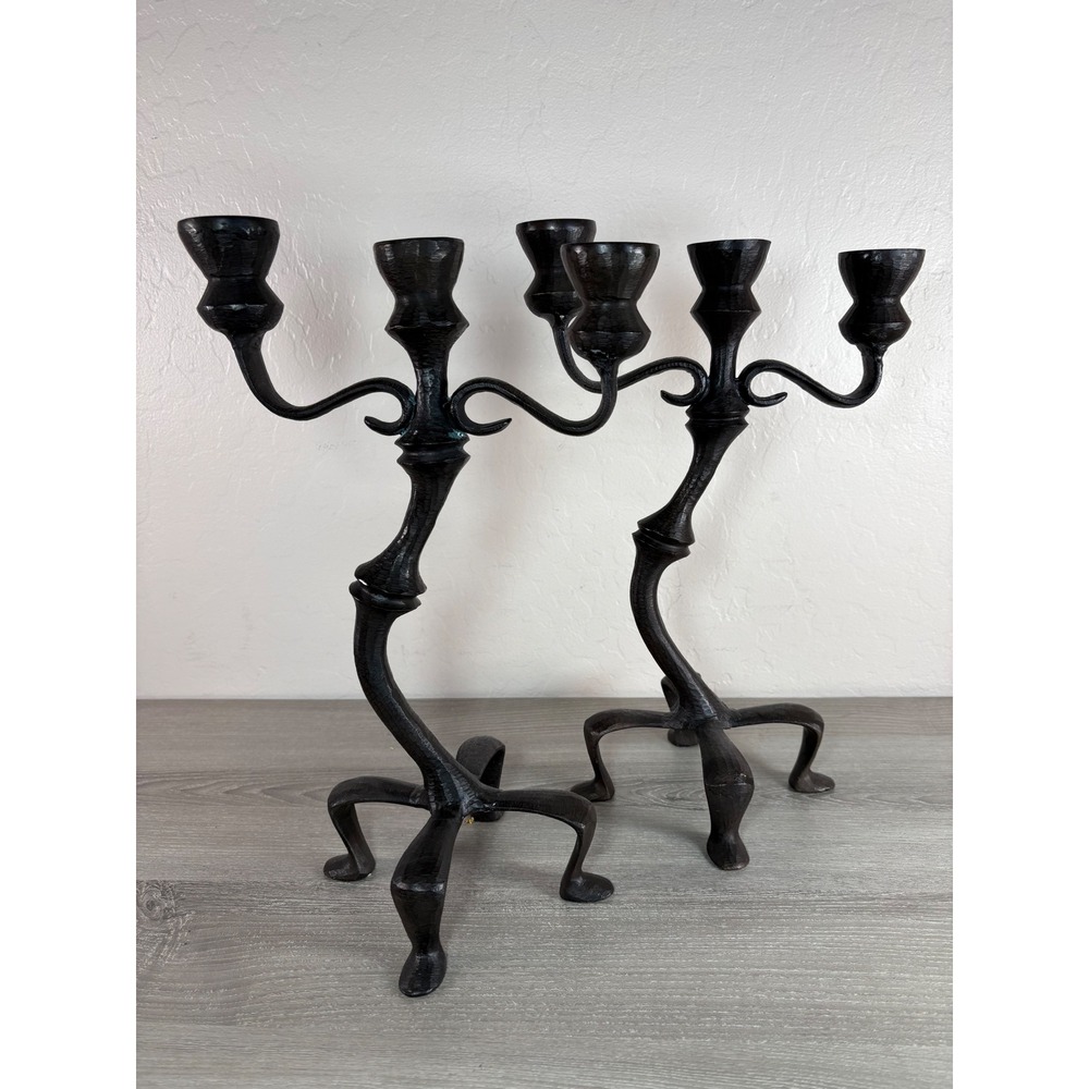 Cast Iron Distortion Candelabra Set of 2 Pottery Barn 14" Tall Whimsical Gothic